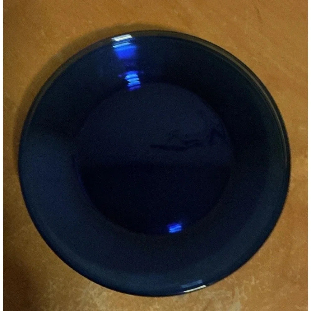 SET OF 3 COBALT BLUE GLASS SALAD DESSERT PLATES 7 3/8